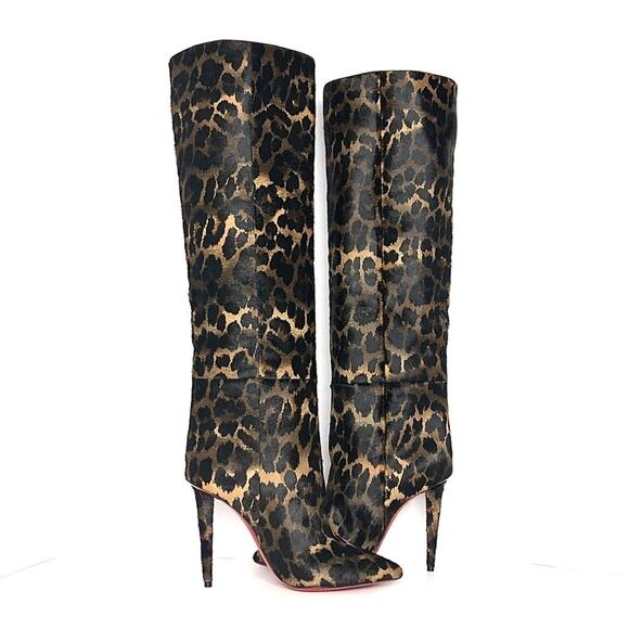 NEW Christian Louboutin Astrilarge Botta 100 Leopard Print Pointed Toe Boots 38 - Picture 3 of 8